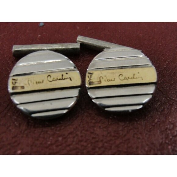 Pierre Cardin 18K Gold & 925 Sterling Silver Round Cufflinks Chain Links - Picture 2 of 11